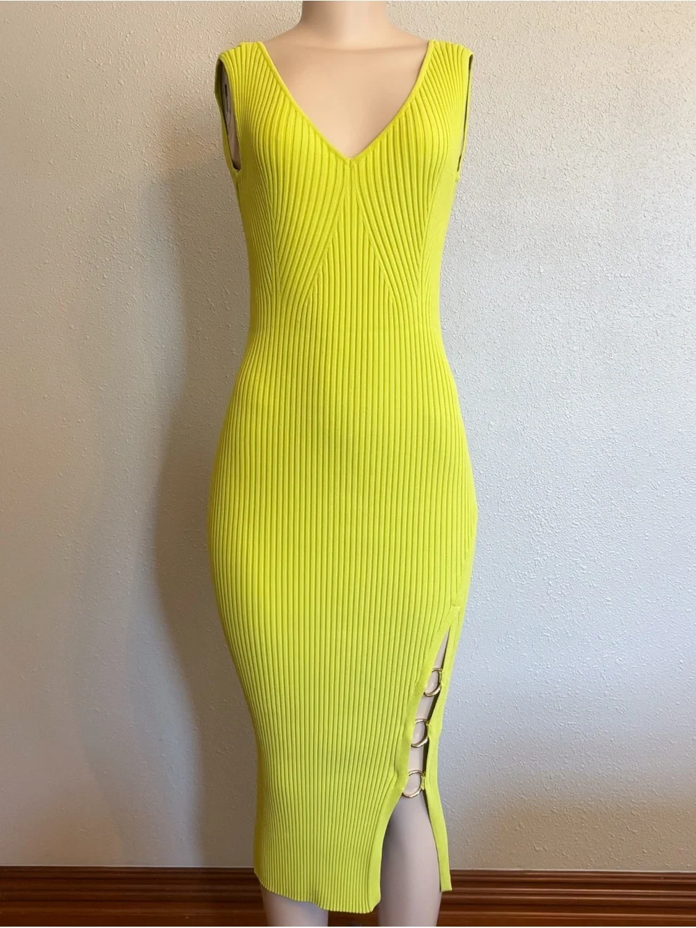 house of harlow yellow knit dress House Of Harlow '96 Ribbed Knit Sleeveless Midi